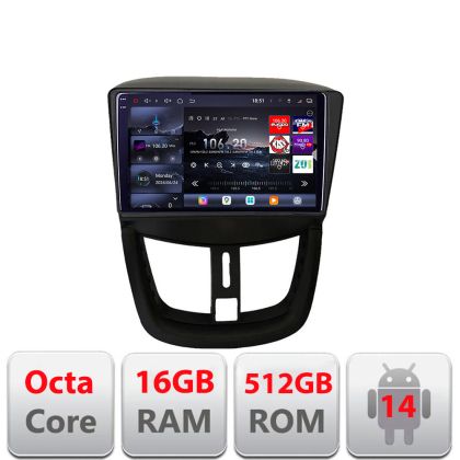 Navigatie Peugeot 207 Edotec Kit-PE01 8 core QLED 2K 12+256GB 360 Android Waze USB Navigatie Internet Youtube Radio