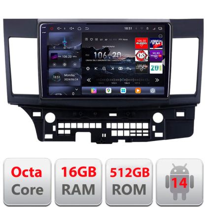 Navigatie Mitsubishi Lancer 2007-2016 Edotec Kit-037 8 core QLED 2K 12+256GB 360 Android Waze USB Navigatie Internet Youtube Radio