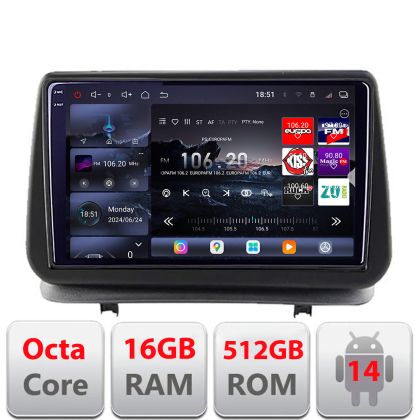 NavigatieRenault Clio 3 2005-2013 Edotec Kit-Clio3 8 core QLED 2K 12+256GB 360 Android Waze USB Navigatie Internet Youtube Radio