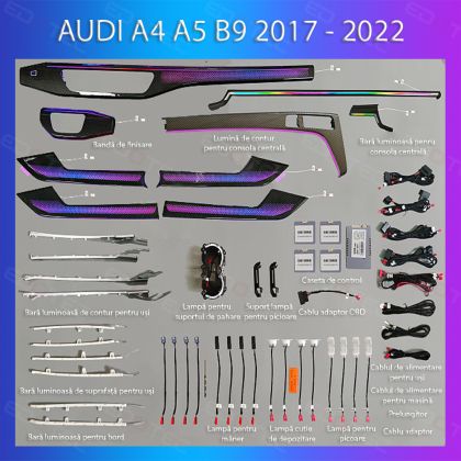 Lumini ambientale Audi A4 B9 2016-2024 cu 33 de lumini set complet control telefon sau sistem original