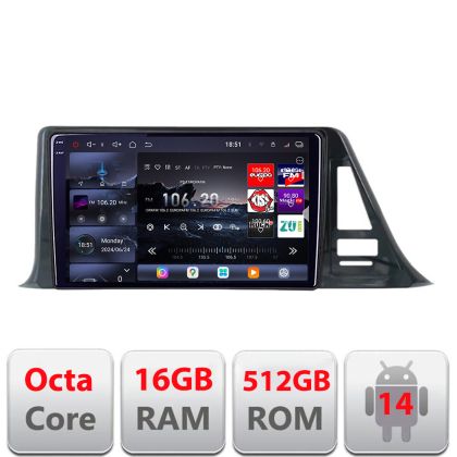 Navigatie Toyota CH-R low Edotec Kit-CH-R-A 8 core QLED 2K 12+256GB 360 Android Waze USB Navigatie Internet Youtube Radio