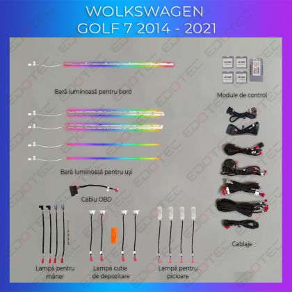 Lumini ambientale VW Golf 7 dedicat control din sistemul original sau telefon