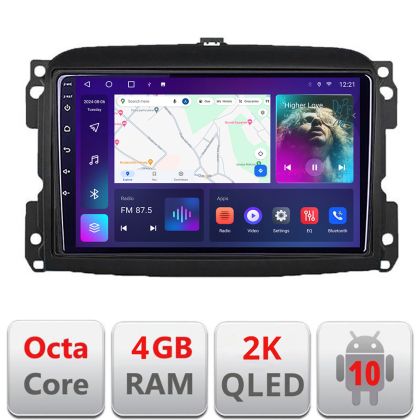 Navigatie Fiat 500 2015-2021 Android Octa Core Ecran 2K QLED GPS 4G 4+32GB 360 KIT-500new+EDT-E410-2K