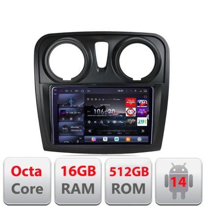 Navigatie Dacia Sandero Logan 2012-2020 Edotec Kit-sandero 8 core QLED 2K 12+256GB 360 Android Waze USB Navigatie Internet Youtube Radio