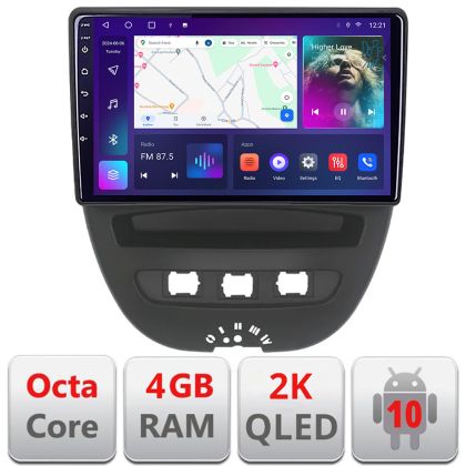 Navigatie Citroen C1 Peugeot 107 Toyota Aygo 2005-2014 Android ecran Qled 2K Octa core 4+32 KIT-C1+EDT-E410-2K
