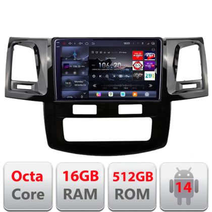 Navigatie Toyota Hilux 2008-2014 Edotec Kit-143 8 core QLED 2K 12+256GB 360 Android Waze USB Navigatie Internet Youtube Radio