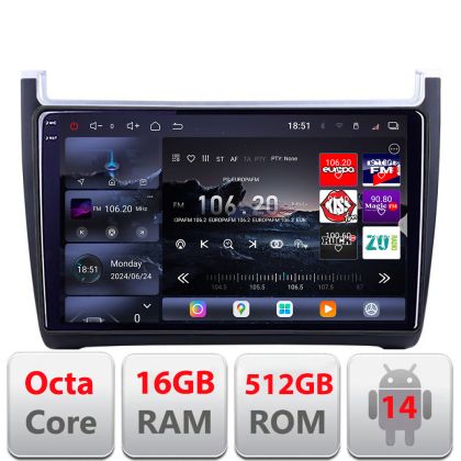 Navigatie VW Polo 2014- Edotec Kit-655 8 core QLED 2K 12+256GB 360 Android Waze USB Navigatie Internet Youtube Radio