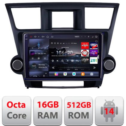 Navigatie Toyota Highlander 2007-2013 Android radio gps internet 8 core QLED 2K 12+256GB 360 Edotec
