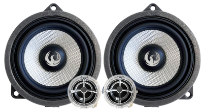 Set 2 Difuzoare componente, pe 2 căi BMW, 4” (100 mm) cu filtru și cabluri plug & play, 60 W RMS/120 W MAX, 4Ohm, Phoenix Gold, ZDSB100CS