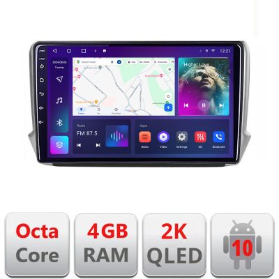 Navigatie Peugeot 208 2008 C-PSA Android Octa Core Ecran 2K QLED GPS 4G 4+32GB 360 KIT-PSA+EDT-E410-2K