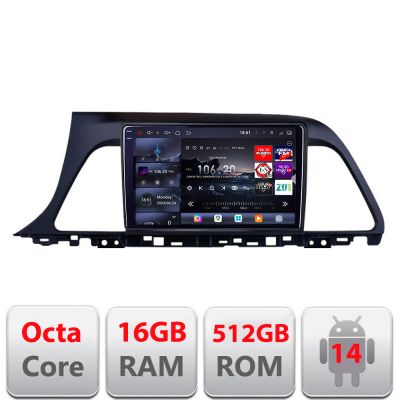 Navigatie Hyundai Sonata 2014-2018 Edotec Kit-417 8 core QLED 2K 12+256GB 360 Android Waze USB Navigatie Internet Youtube Radio