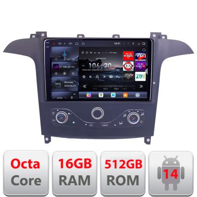 Navigatie Ford S-max 2006-2014 Qled 2K Octa Core 12+256GB LTE 4G DSP Wifi 5Ghz android auto carplay radio gps internet KIT-smax-navi+EDT-E809-2K