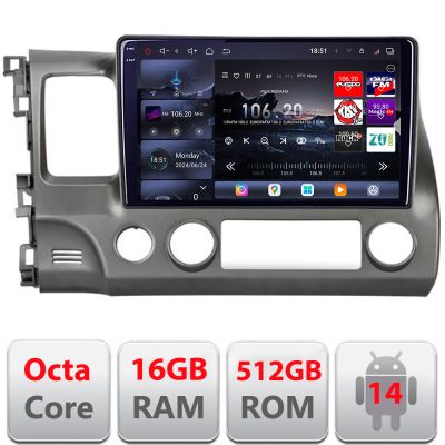Navigatie Honda Civic Sedan 2005-2011 Edotec Kit-044 8 core QLED 2K 12+256GB 360 Android Waze USB Navigatie Internet Youtube Radio