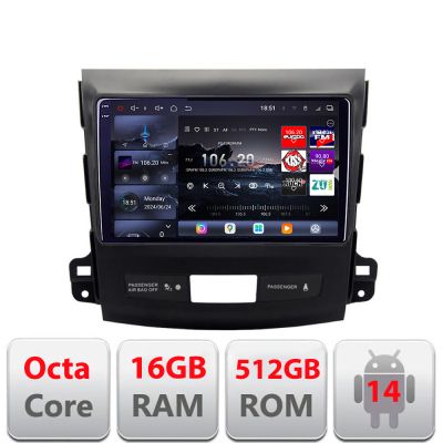 Navigatie Mitsubishi Outlander 2006-2011 Edotec Kit-056 8 core QLED 2K 12+256GB 360 Android Waze USB Navigatie Internet Youtube Radio