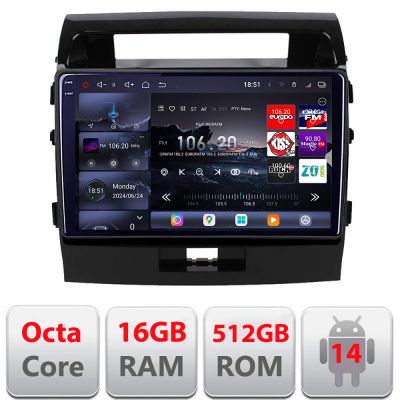 Navigatie Toyota LandCruiser 2008-2015 Edotec Kit-381 8 core QLED 2K 12+256GB 360 Android Waze USB Navigatie Internet Youtube Radio