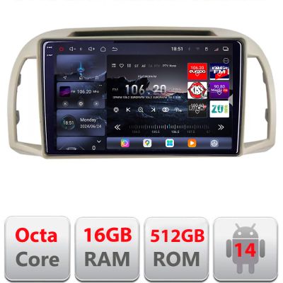 Navigatie Nissan Micra 2002-2010 Android radio gps internet 8 core QLED 2K 12+256GB 360 Edotec