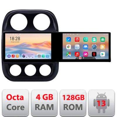 Navigatie Jeep Compass 2010-2016 Manual Kit-2500 Edotec 2 ecrane  8 core 4+128 21.6 inch Incell android Wifi 5Ghz gps internet 32